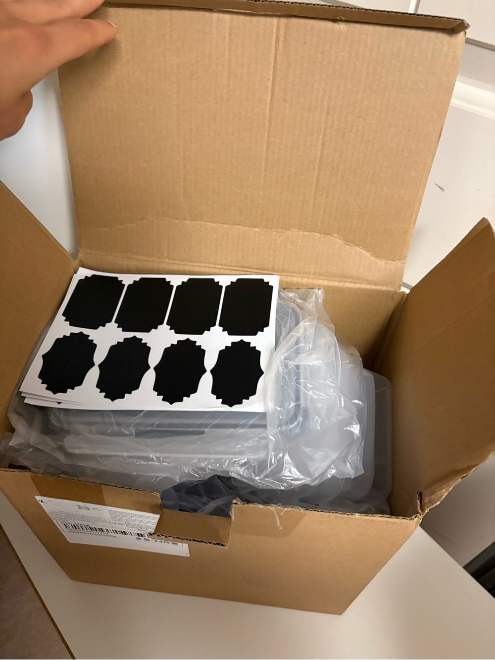 Set of Clear Plastic Storage Containers with Black Chalkboard Labels